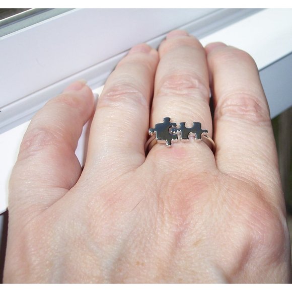 925 STERLING SILVER Jigsaw Puzzle Pieces Ring - Picture 4 of 13